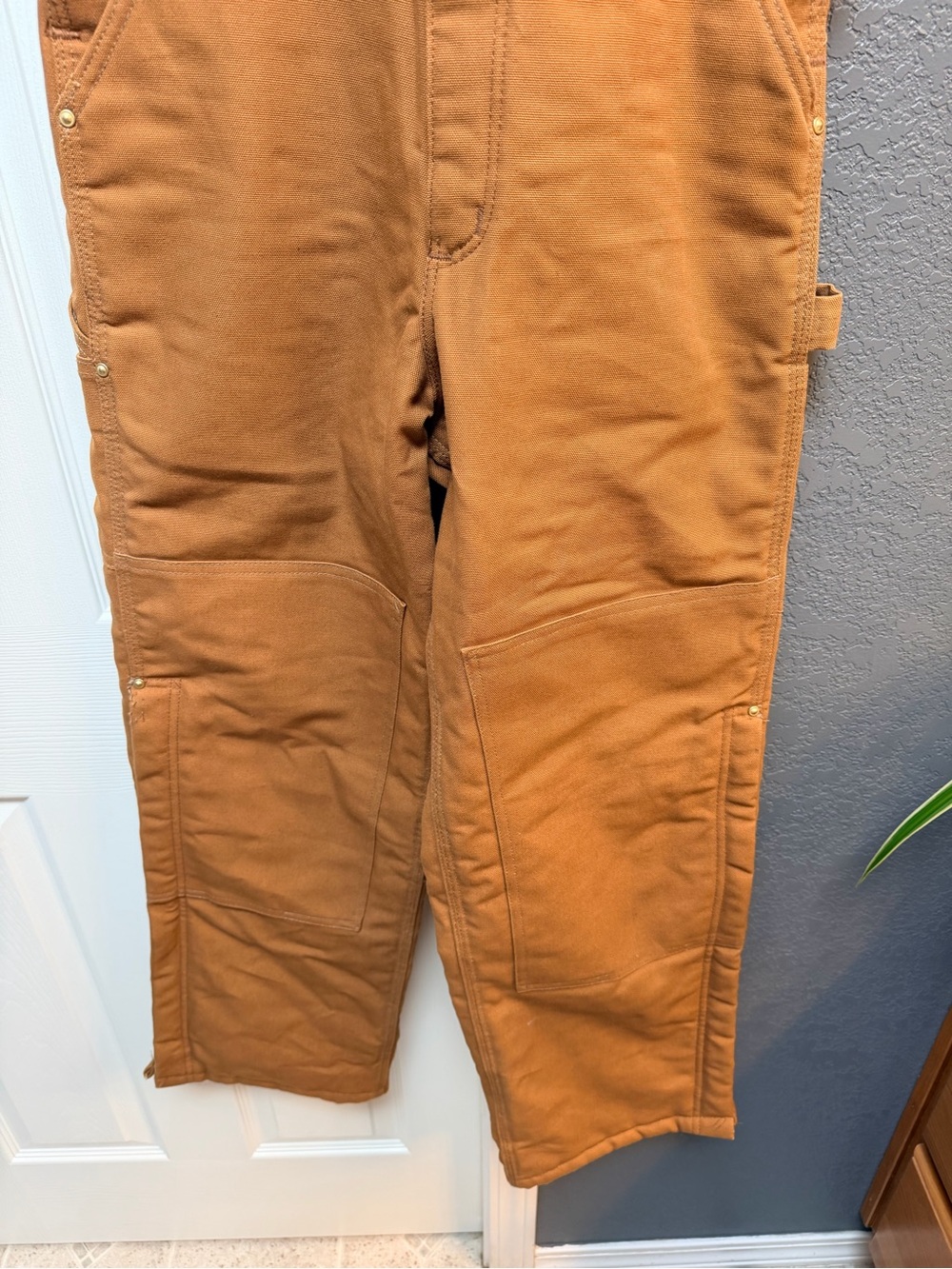 Carhartt Tan Duck Canvas Overalls with Dark Brown Straps - Picture 4 of 9